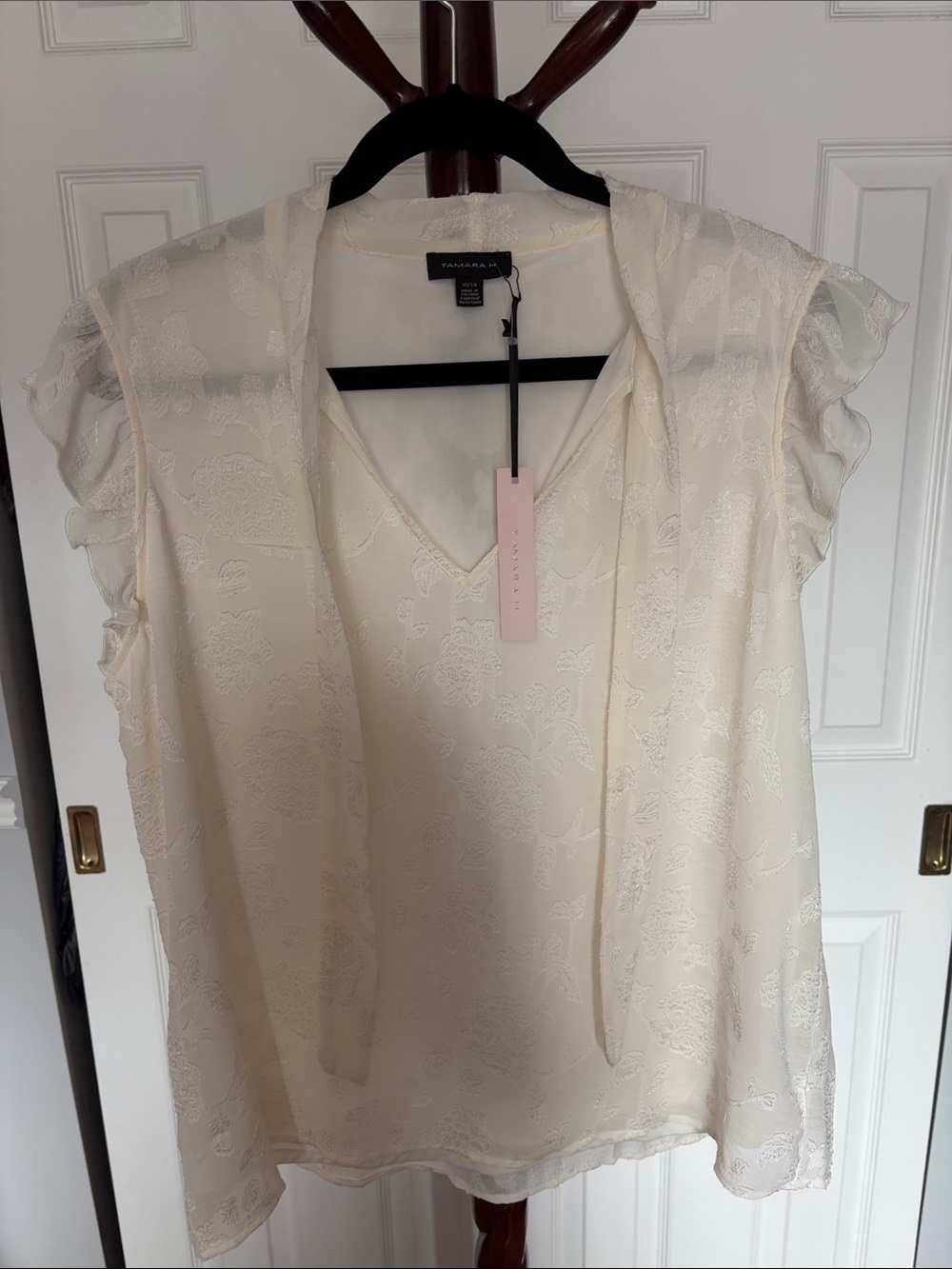 Ivory Tie-Neck Ruffle Sleeve Blouse